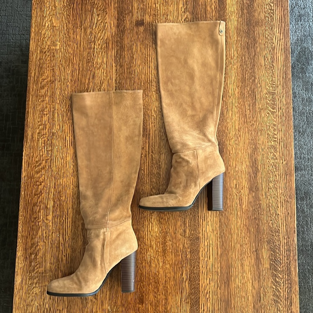 Women’s Sam Edelman Victoria Tall Slouch Suede Boots SZ 8 Chestnut Brown 4” Heel